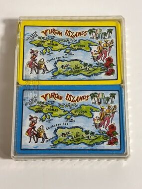 VTG Souvenir Dual 2 Deck Playing Cards Map Virgin Islands British Hong Kong